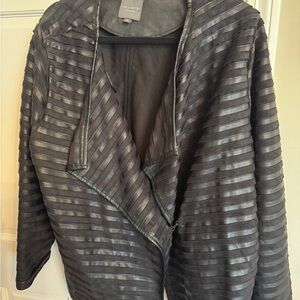 The Limited Black Leather Jacket with Quilted Texture and Draped Collar